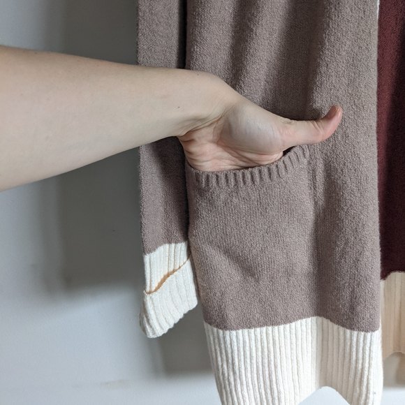 London Kage Brown Color Block Oversized Longline Open Front Cardigan - Picture 4 of 6